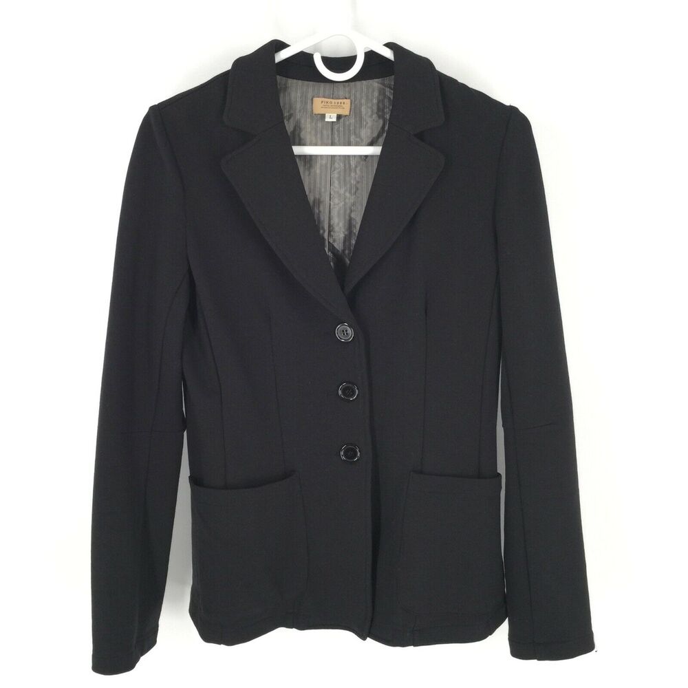 PIKO 1988 Single Breasted 3 Button Blazer Size Large Black Pockets L 1862 Jacket